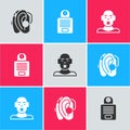 Set Hearing aid, Intercom and Head of deaf and dumb icon. Vector