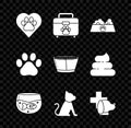 Set Heart with animals footprint, Pet first aid kit, food bowl for cat or dog, Aquarium fish, Cat, Veterinary clinic