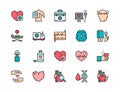 Set of Heart Attack Flat Color Icons. Cardiogram, Dizziness, Heartbeat and more. Royalty Free Stock Photo