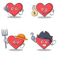 Set of heart character with doctor money bag farmer pirate Royalty Free Stock Photo