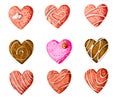 Set heart chocolates or cookies isolated on white background hand-drawn illustration