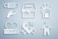 Set Heart with cross, Animal shelter house, Donation and charity, Volunteer, and Medical protective mask icon. Vector