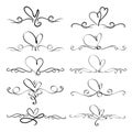 Set Of Heart Decorative Calligraphic Elements For Decoration. Royalty Free Stock Photo