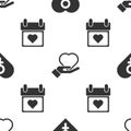 Set Heart with female gender, Heart on hand and Calendar with heart on seamless pattern