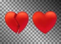 Set of heart icon. Broken and whole sign. UI game element. Symbol of love and Valentine s Day