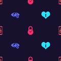 Set Heart with keyhole, Invisible or hide, Padlock clock and Mobile and password on seamless pattern. Vector