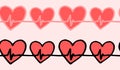 a set of heart lines with a red pulse. hand-drawn in the style of doodles, a set of horizontal seamless strip of Royalty Free Stock Photo