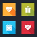 Set Heart rate, Gift box and heart, Calendar with and Candy in shaped icon. Vector