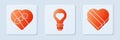 Set Heart shape in a light bulb, Candy in heart shaped box and Candy in heart shaped box. White square button. Vector Royalty Free Stock Photo