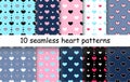 Set of Heart shape vector seamless patterns. Royalty Free Stock Photo