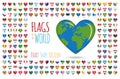 Set of 204 heart shaped flags of all the sovereing countries of the world icon set Vector Illustration Royalty Free Stock Photo