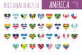 Set of 35 heart shaped flags of the countries of America