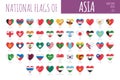 Set of 51 heart shaped flags of the countries of Asia