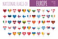 Set of 56 heart shaped flags of the countries of Europe