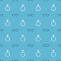 Set Heart shaped love glasses and Wedding rings on seamless pattern. Vector Royalty Free Stock Photo