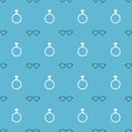 Set Heart shaped love glasses and Wedding rings on seamless pattern. Vector Royalty Free Stock Photo