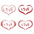 Set of heart shapes with love text in center isolated on white background. Hand drawn design. Vector Illustration Royalty Free Stock Photo