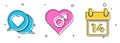 Set Heart in speech bubble, Heart with male gender and Calendar with February 14 icon. Vector Royalty Free Stock Photo