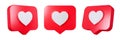 Set of heart in speech bubble icon isolated on a white background. Love like heart social media notification icon. Emoji, chat and Royalty Free Stock Photo