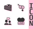 Set Heart, Wedding cake, Lover couple and Gender icon. Vector