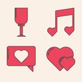 Set Heart, Wine glass, Music note, tone with hearts and Like and heart icon. Vector Royalty Free Stock Photo