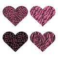 Hearts with animal print. Pink metallic vector illustration Royalty Free Stock Photo