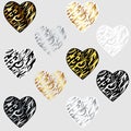 Set of hearts with a Zebra pattern Royalty Free Stock Photo