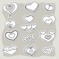 Set of hearts black and white stickers. Valentine`s day elements. Royalty Free Stock Photo