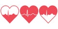 Set of hearts with blood pulse, vector icons symbol of health, sign healthy lifestyle heart in good shape Royalty Free Stock Photo