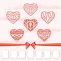 A set of hearts and a collection of frames of different shapes by cutting out paper. Royalty Free Stock Photo