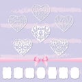 A set of hearts and a collection of frames of different shapes by cutting out paper. Royalty Free Stock Photo