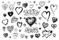 Set of hearts. Doodle Valentine. Love symbol. Engraved hand drawn sketch for stickers, patches and pins.