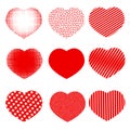 Set of hearts with effects halftone, stripes , honeycombs and stars