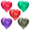 Set of hearts with faceted low-poly geometry effect