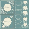 Set hearts and frames of different shapes. Decorative frame cut paper. Royalty Free Stock Photo