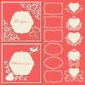 Set hearts and frames of different shapes. Decorative frame cut paper. Royalty Free Stock Photo