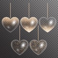 Set of hearts in gold style