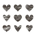 Set of hearts in grunge vintage style. silhouette aged texture of the heart. lovers day concept. flat vector illustration Royalty Free Stock Photo