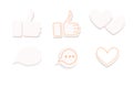 Set with hearts likes thumbs up social media platform flat vector illustration isolated on white background Royalty Free Stock Photo