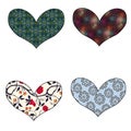 Set of decoration patterned heart with style mandalas.