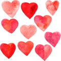 Set of hearts painted by watercolor Royalty Free Stock Photo
