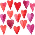 Set of hearts painted by watercolor Royalty Free Stock Photo