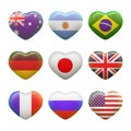 Set of hearts with picture of flags Royalty Free Stock Photo