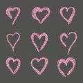 Set hearts in pink gold doodle style, the logo, a symbol of love