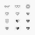 Set of hearts silhouette icons flat line design vector