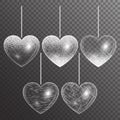 Set of hearts in silver style