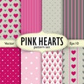 Set of hearts, stripes and dots seamless patterns