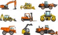 Set of heavy construction machines isolated
