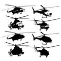 Set of helicopter silhouettes.