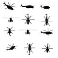 Set with helicopter silhouettes isolated on white background. Vector illustration Royalty Free Stock Photo